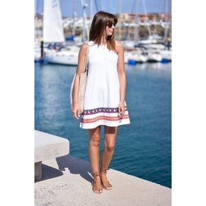 ASOS White Embroidered Hem A-Line Mini Dress 8
